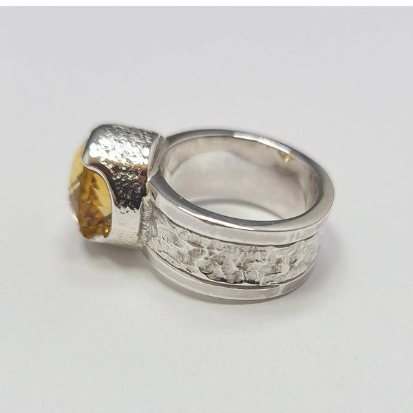 Round high polish mildly textured Citrine Ring