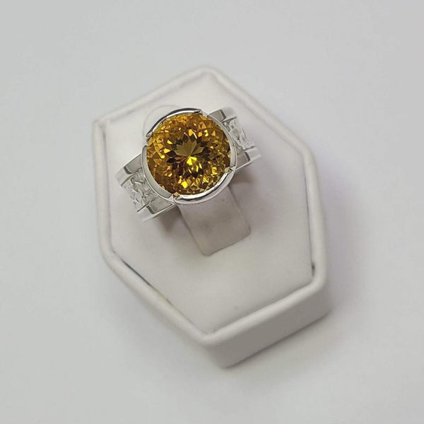 Round high polish mildly textured Citrine Ring